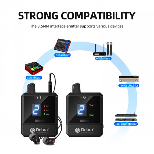 Debra ER-MINI Wireless In-Ear Monitor System, Rechargeable Portable Audio Monitors, UHF Free FM for Bands, Small Concerts - 44