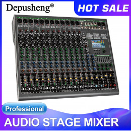 14 Channels Digital Professional Audio Console Mixer Depusheng TG14 Mixing DJ Console USB with 48V Phantom Power Built-in 99 Rev 