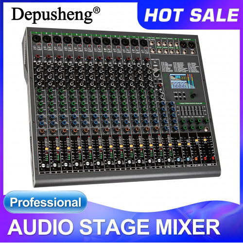 14 Channels Digital Professional Audio Console Mixer Depusheng TG14 Mixing DJ Console USB with 48V Phantom Power Built-in 99 Rev