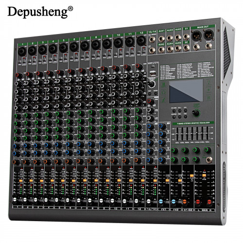 14 Channels Digital Professional Audio Console Mixer Depusheng TG14 Mixing DJ Console USB with 48V Phantom Power Built-in 99 Rev