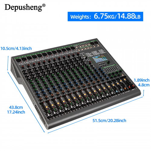 14 Channels Digital Professional Audio Console Mixer Depusheng TG14 Mixing DJ Console USB with 48V Phantom Power Built-in 99 Rev
