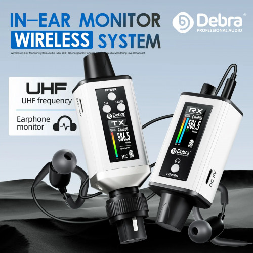Debra Audio UHF IEM EMX-1 Wireless Monitoring System Portable Rechargeable with 16 Adjustable Frequency On The Screen