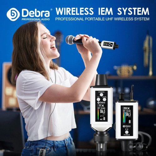Debra Audio UHF IEM EMX-1 Wireless Monitoring System Portable Rechargeable with 16 Adjustable Frequency On The Screen