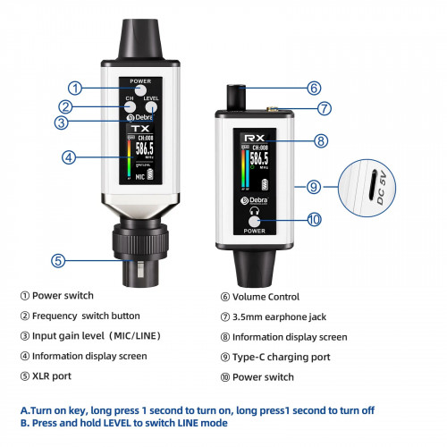 Debra Audio UHF IEM EMX-1 Wireless Monitoring System Portable Rechargeable with 16 Adjustable Frequency On The Screen