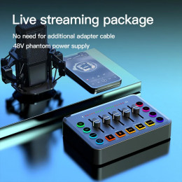 F9 Live Sound Card Voice Changed Colorful Light 48V Phantom Power Professional 5 Channel Sound Card Live Streaming Dj Equipment 
