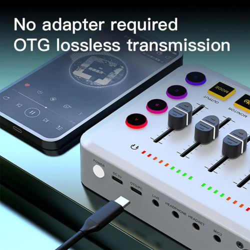 F9 Live Sound Card Voice Changed Colorful Light 48V Phantom Power Professional 5 Channel Sound Card Live Streaming Dj Equipment