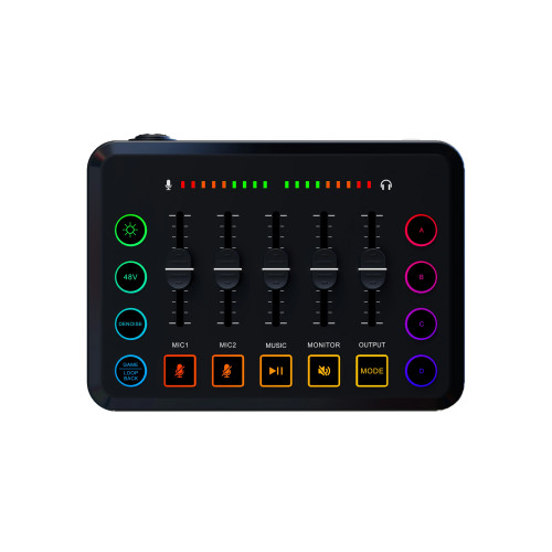 F9 Live Sound Card Voice Changed Colorful Light 48V Phantom Power Professional 5 Channel Sound Card Live Streaming Dj Equipment