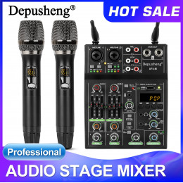 Audio Mixer 4 Channel High Power Amplifie Sound mixing with Microphone Depusheng UF4-M Digital Board Console for Karaoke Stage 