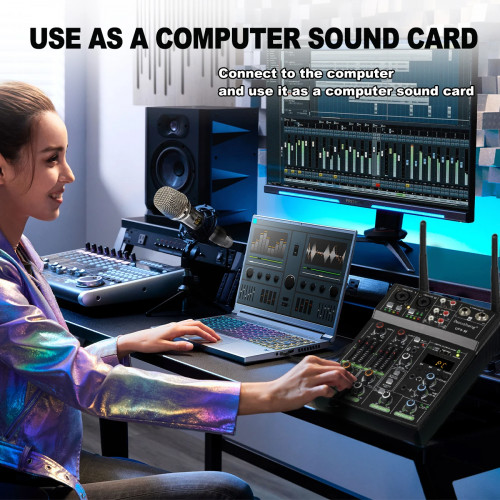Audio Mixer 4 Channel High Power Amplifie Sound mixing with Microphone Depusheng UF4-M Digital Board Console for Karaoke Stage