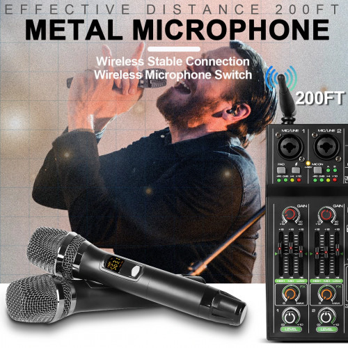 Audio Mixer 4 Channel High Power Amplifie Sound mixing with Microphone Depusheng UF4-M Digital Board Console for Karaoke Stage