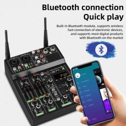 Audio Mixer 4 Channel High Power Amplifie Sound mixing with Microphone Depusheng UF4-M Digital Board Console for Karaoke Stage