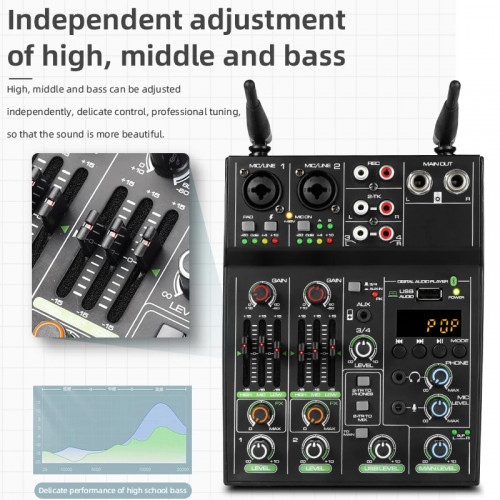 Audio Mixer 4 Channel High Power Amplifie Sound mixing with Microphone Depusheng UF4-M Digital Board Console for Karaoke Stage