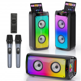 T10-T Karaoke Machine with 2 Wireless Microphones, Portable Bluetooth Speaker for Adults and Children, Large Party PA System