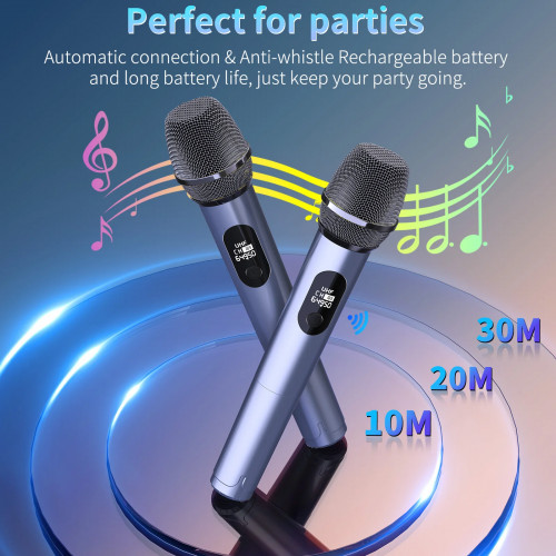 T10-T Karaoke Machine with 2 Wireless Microphones, Portable Bluetooth Speaker for Adults and Children, Large Party PA System