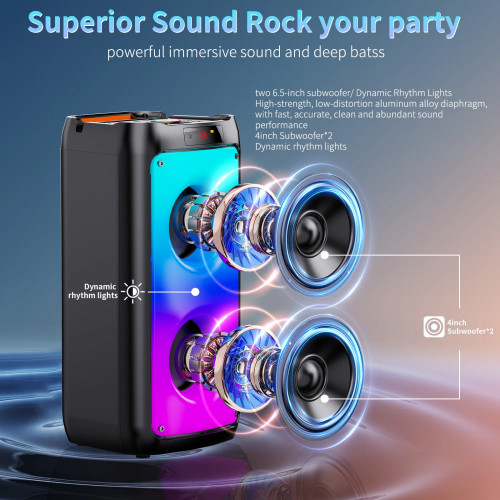 T10-T Karaoke Machine with 2 Wireless Microphones, Portable Bluetooth Speaker for Adults and Children, Large Party PA System