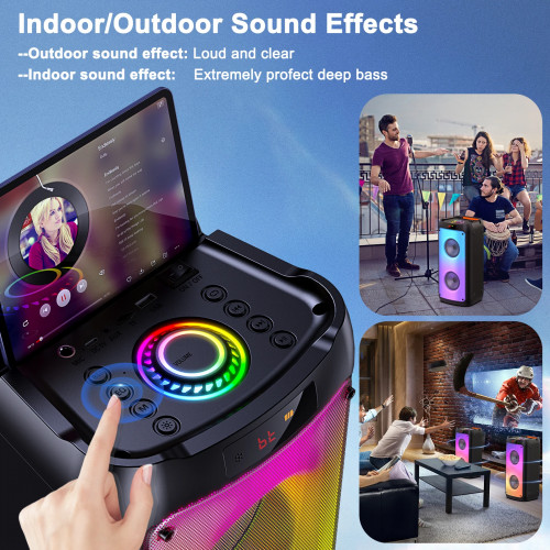 T10-T Karaoke Machine with 2 Wireless Microphones, Portable Bluetooth Speaker for Adults and Children, Large Party PA System