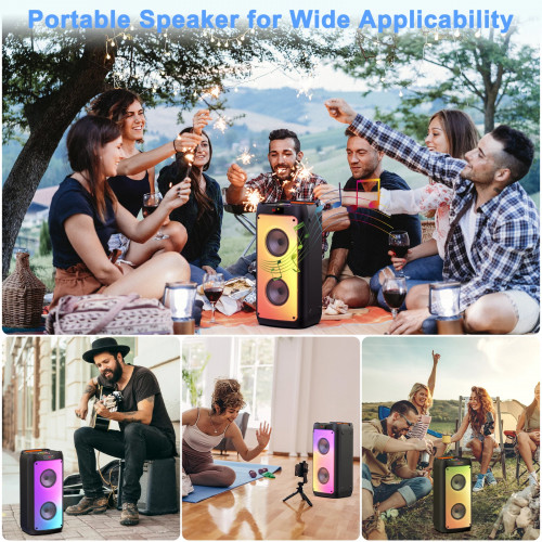 T10-T Karaoke Machine with 2 Wireless Microphones, Portable Bluetooth Speaker for Adults and Children, Large Party PA System