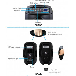 PRORECK Dance 12 Portable 12-Inch 1000 Watts 2-Way Powered PA Speaker System Combo Set with Bluetooth/USB/SD Card Reader/FM