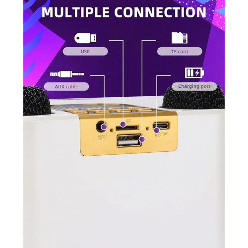 High Power Karaoke Bluetooth Speaker Portable 360 Stereo Surround Waterproof Wireless Subwoofer with 2 Mic Boombox music player