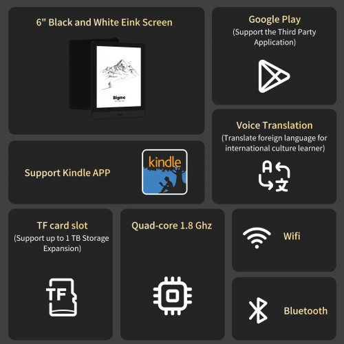 Bigme Read ebook reader, 6'' e-ink screen electronic book, Android system,support google play, Eink screen ebook tablet