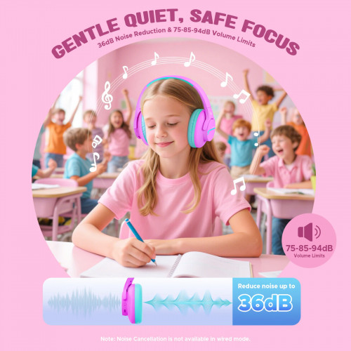 Kids ANC Wireless Over Ear Bluetooth Headphones Noise Cancelling Headphones & Hearing Protection for Travel/School Girls Gift