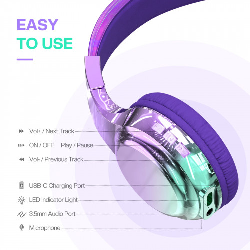 Glossy Bluetooth Headphones For Kids Girls Wireless Stereo Headset With Mic For Travel Children's Music Helmet Christmas Gifts