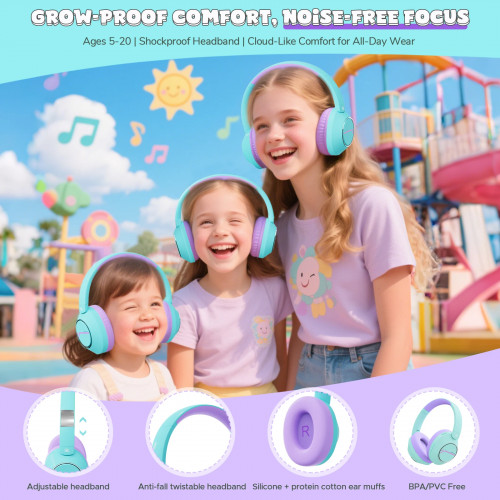 Nova1Pro Kids ANC Wireless Headphones Bluetooth 5.4 42dB Active Noise Cancellation Earphones with Mic 75/85/94dB Volume Limited