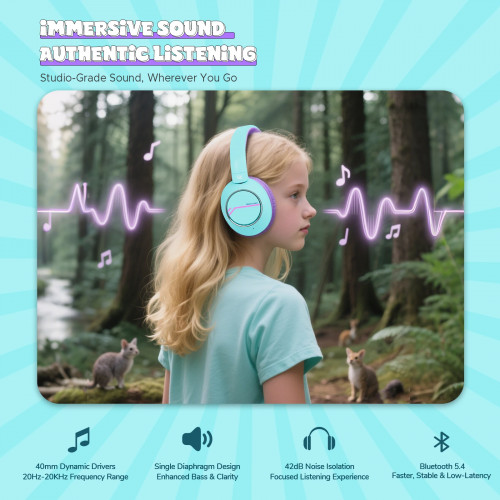 Nova1Pro Kids ANC Wireless Headphones Bluetooth 5.4 42dB Active Noise Cancellation Earphones with Mic 75/85/94dB Volume Limited