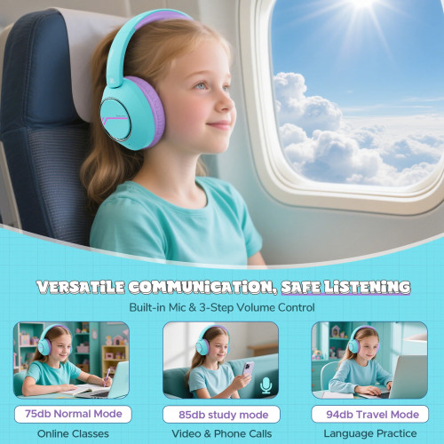 Nova1Pro Kids ANC Wireless Headphones Bluetooth 5.4 42dB Active Noise Cancellation Earphones with Mic 75/85/94dB Volume Limited
