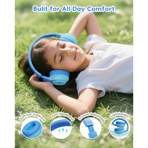 AWATRUE HK07 Kids Wired Headphones Stereo Sound Earphone with Mic Music Study Headset Limited Volume 74dB/85dB for Children