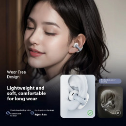Clip-On Earbuds Open Ear Headphones Wireless Bluetooth Ear Buds -in Microphone, Lightweight Comfort, Stable Fit Earphones for Ru