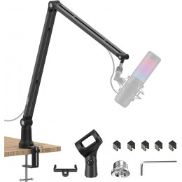 Boom Arm Mic Stand, Aveek Adjustable Desktop Metal Microphone Arm for HyperX QuadCast/Blue Yeti,Rotatable Scissor Microphone Arm 