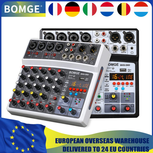 BOMGE 6 Channel 16 DSP Echo DJ Audio Sound Mixer Interface Mixing Console Karaoke With MP3 USB Bluetooth Stereo record 48V