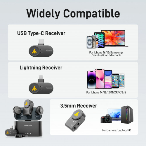 Maono Wave T5 Wireless Lapel Microphone Mini Voice Filter Noise Cancellation for Video Recording Streaming fit for Phones Camera