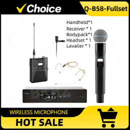 QLXD4-B58-Fullset 500MHz/600MHz Professional Wireless Microphone UHF Handheld Headset Mic Stage Performance Party Karaoke 