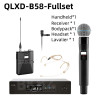 QLXD4-B58-Fullset 500MHz/600MHz Professional Wireless Microphone UHF Handheld Headset Mic Stage Performance Party Karaoke