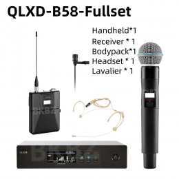 QLXD4-B58-Fullset 500MHz/600MHz Professional Wireless Microphone UHF Handheld Headset Mic Stage Performance Party Karaoke