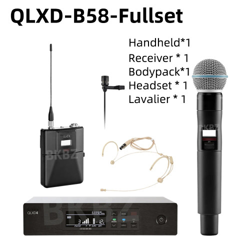 QLXD4-B58-Fullset 500MHz/600MHz Professional Wireless Microphone UHF Handheld Headset Mic Stage Performance Party Karaoke