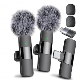 Lavalier Microphone Wireless Audio Recording Mic Type-C Charging Portable Noise Canceling Microphone for iPhone PC Tablet Camera 