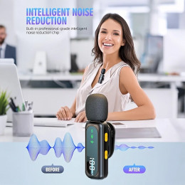 Professional Wireless Lavalier Microphone System with Intelligent Noise Cancellation Lapel Mic For Vlog&Interviews&Conferences