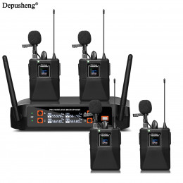4Channel Wireless Lavalier Microphone Headset Microphone Depusheng X4-CLIP VHF Fixed Dual Frequency Wireless Set For Stage Show
