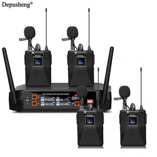 4Channel Wireless Lavalier Microphone Headset Microphone Depusheng X4-CLIP VHF Fixed Dual Frequency Wireless Set For Stage Show