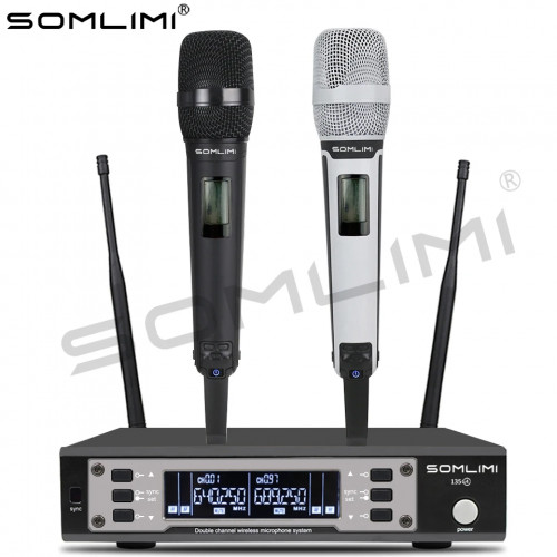 SOMLIMI EW135G4 UHF Dual Channels Profession Wireless Microphone System Stage Performance Dynamic Long Distance Metal Handheld
