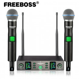 Freeboss Dual Way Wireless Microphone Dynamic UHF 2 Handheld Transmitter Cardioid Double Mic Church Karaoke Home Stage ​K-92A 