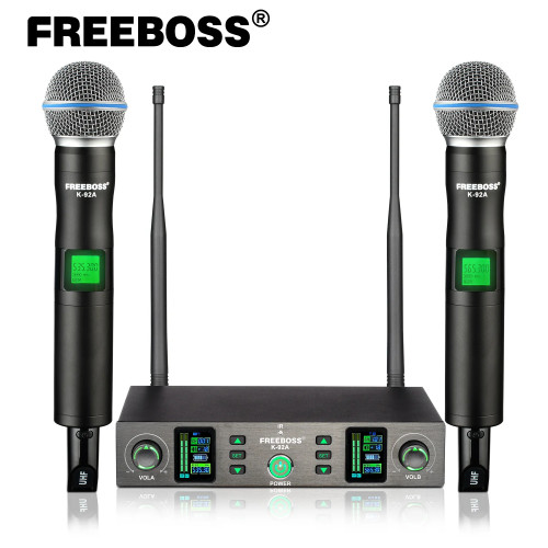 Freeboss Dual Way Wireless Microphone Dynamic UHF 2 Handheld Transmitter Cardioid Double Mic Church Karaoke Home Stage ​K-92A