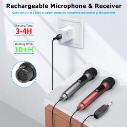 Aveek Wireless Microphone for Speaker and Karaoke Machine, 2.4GHz Rechargeable Karaoke Microphone(Work 10hs),for Parties,2 Packs