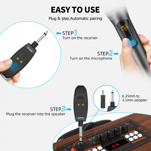 Aveek Wireless Microphone for Speaker and Karaoke Machine, 2.4GHz Rechargeable Karaoke Microphone(Work 10hs),for Parties,2 Packs
