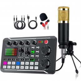 DJ Equipment Microphone Sound Card Console Studio Sound Card Kit Cable Phone Mixing Computer Live Voice Mixer F998 Sound Card 