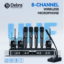 Debra DU8008 Wireless Handheld Microphone System, UHF 8-channel, Lavalier, Headset, Conference Microphone for Hosting, Karaoke 