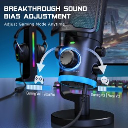 FIFINE USB Gaming Microphone with Noise Cancellation/RGB/Gain&Balance Knob,Condenser Mic for Streaming Podcasting-Ampligame AM6 
